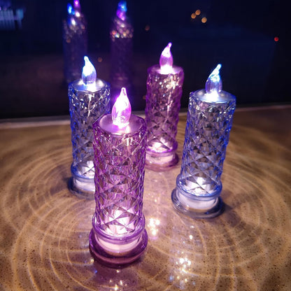 SupBri LED Candles, 4Pack Battery Operated Candles with Rose Light Halo, Romantic Flameless Pillar Candles for Valentines Halloween Decorations(Purple, D 2.5" x H 7.2")