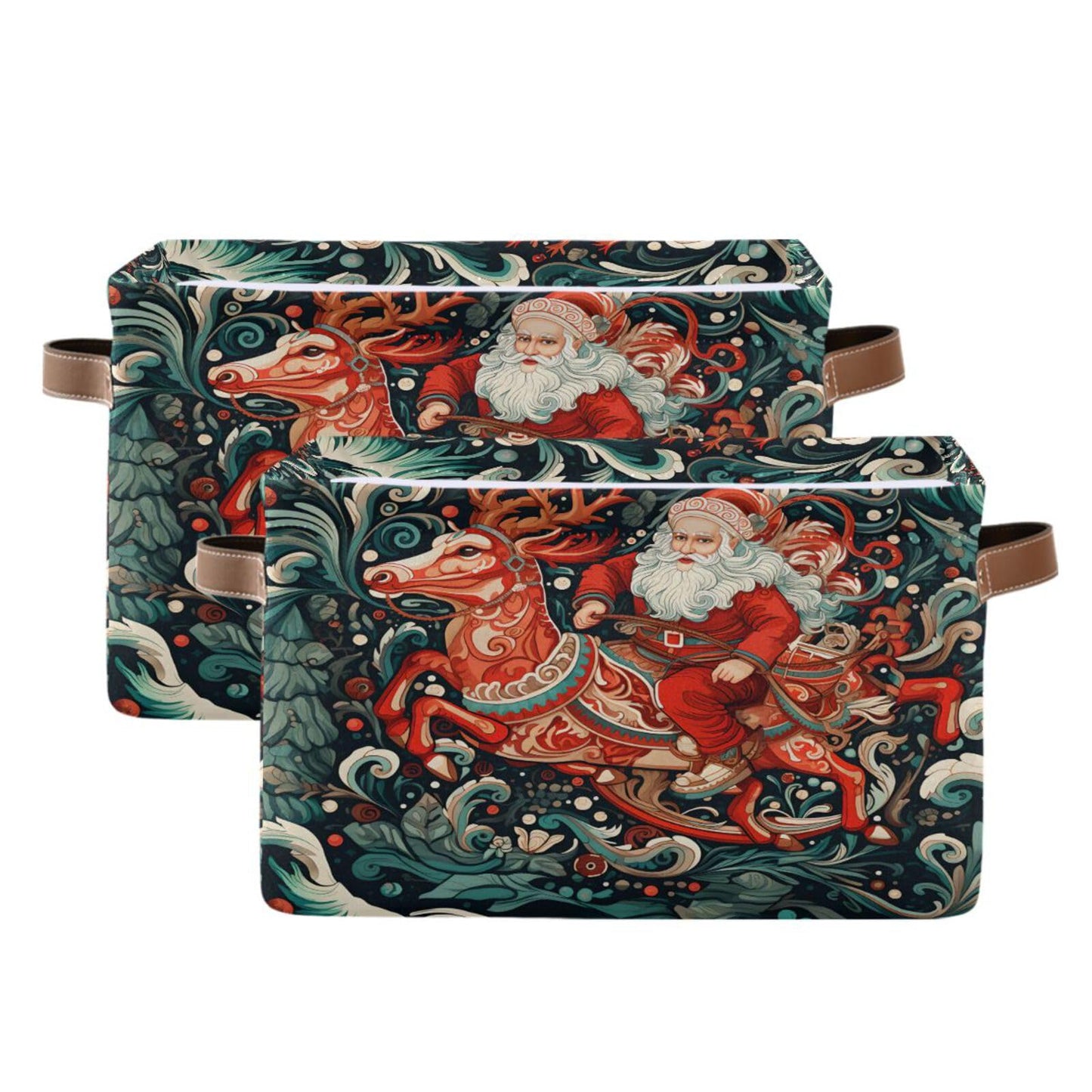 Christmas Storage Basket, Christmas Santa Elk Wave Foldable Fabric Collapsible Storage Bins Organizer Bag for Storage Clothes