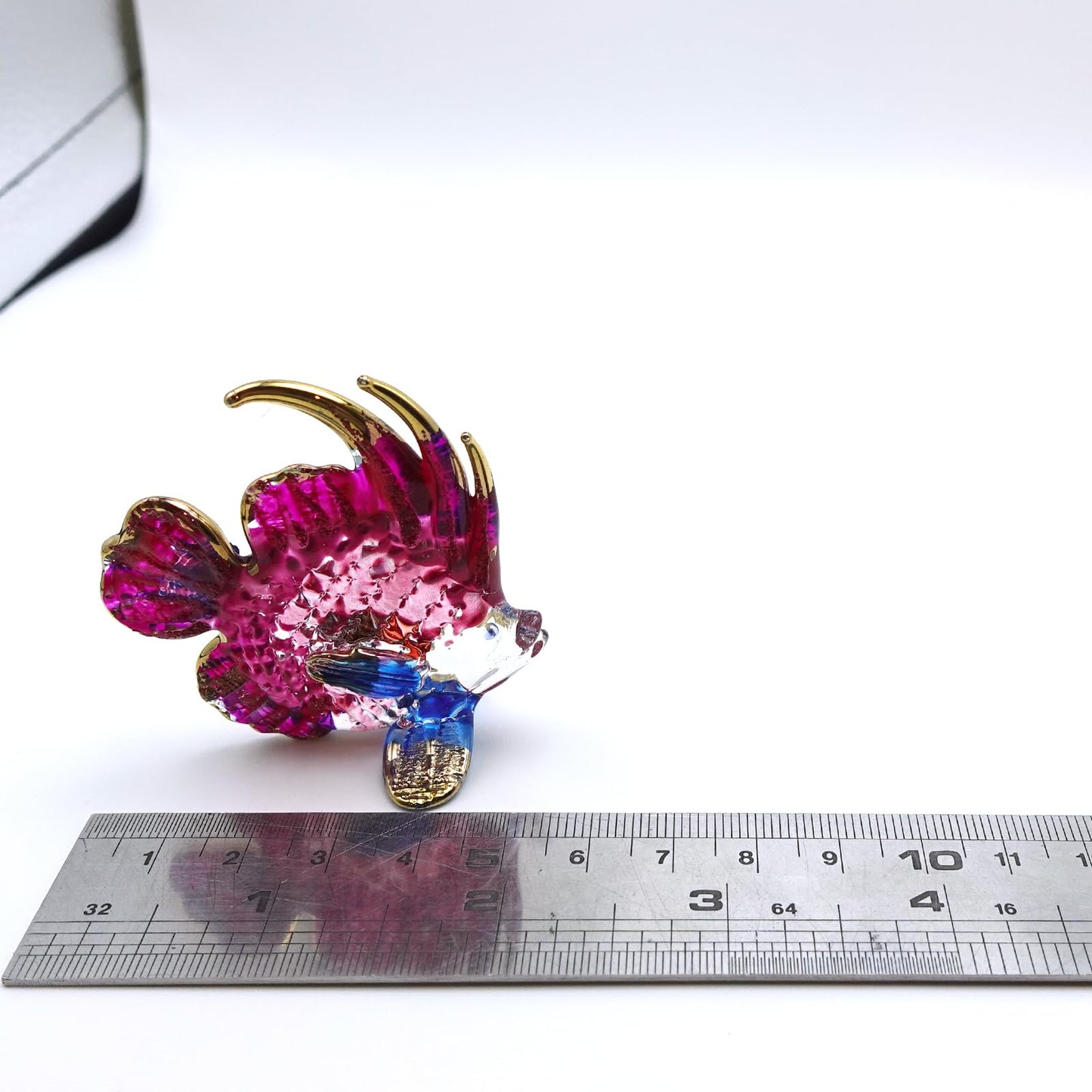 Sansukjai Fish Miniature Hand Blown Glass Art Figurines Animals Collectible Gift Home Décor, Blue Red