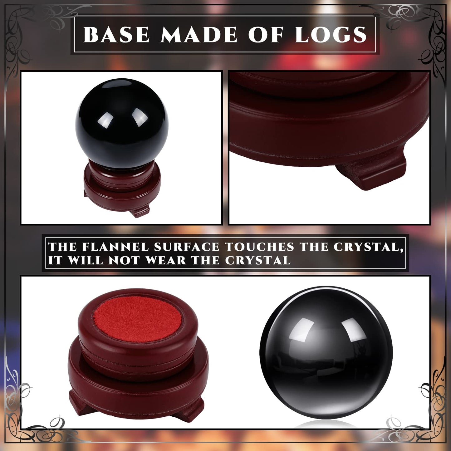 CHENGU 2 Pieces Obsidian Crystal Ball Set with Wooden Stand 80 mm and 20 mm Clear Crystal Ball Decorative Obsidian Sphere for Home Decorations Meditation Healing Witchcraft(Black)