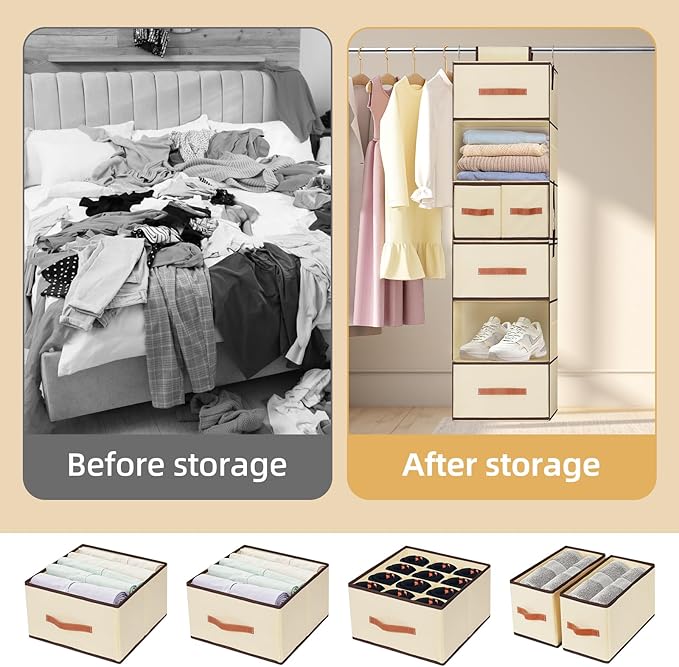 Hanging Closet Organizer 6-Shelf, Upgrade Hanging Shelves