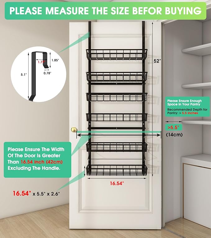 Over The Door Pantry Organizer, Pantry Storage and Organization, 6-Tier
