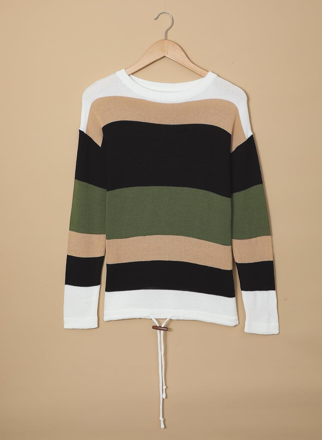 Dokotoo Womens Sweaters Striped Fall Winter Outfits 2025 Crewneck Drawstring Color Block Fashion Clothing