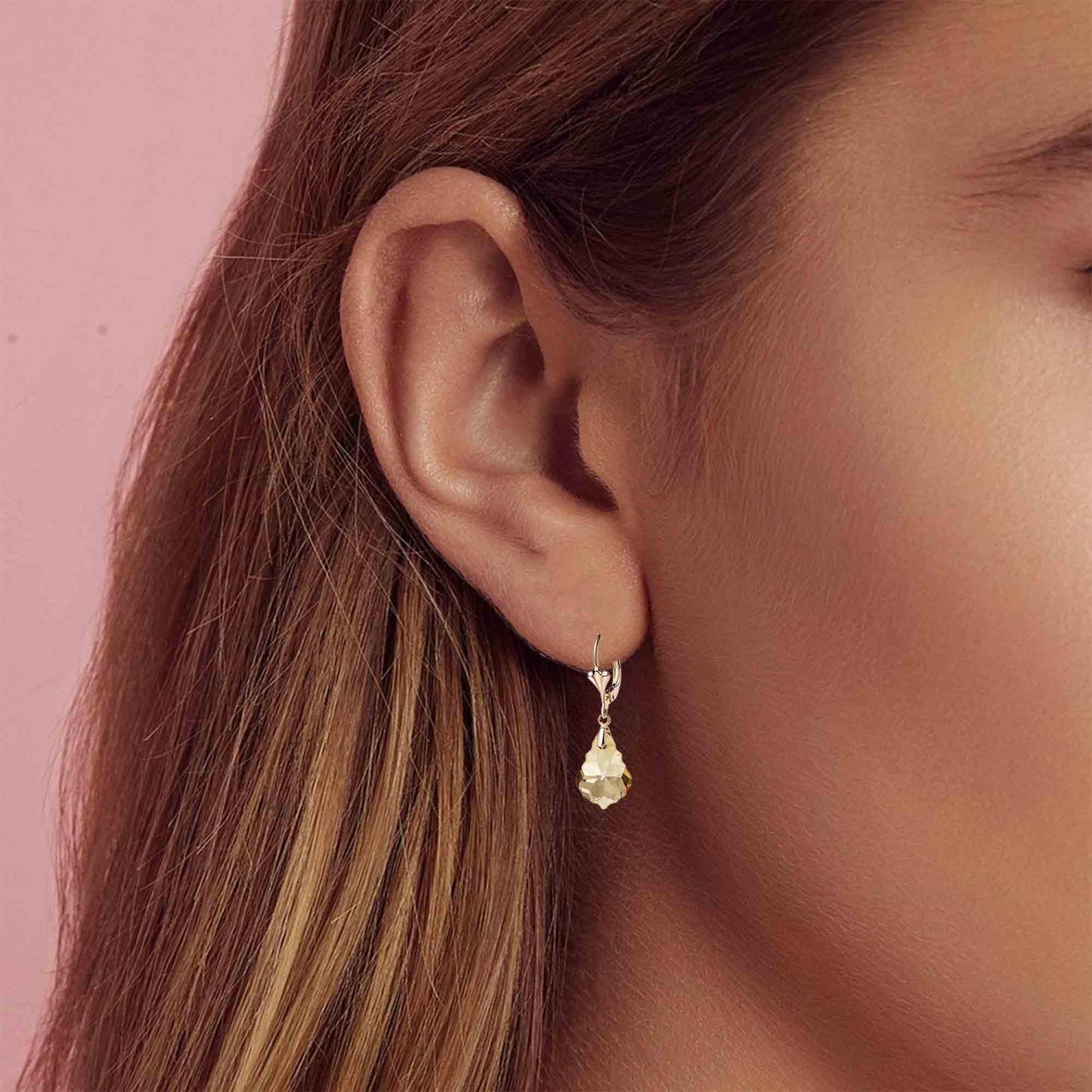 Austrian Crystal Baroque Drop Leverback Earrings for Women Fashion 14K Gold Plated Hypoallergenic Jewelry (Topaz)