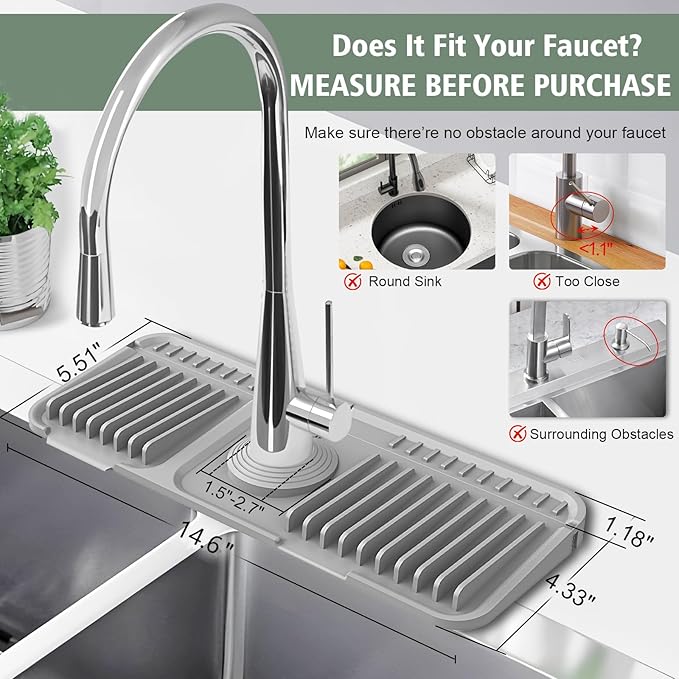 14.6-Inch Kitchen Sink Splash Guard Mat | 7° Slope