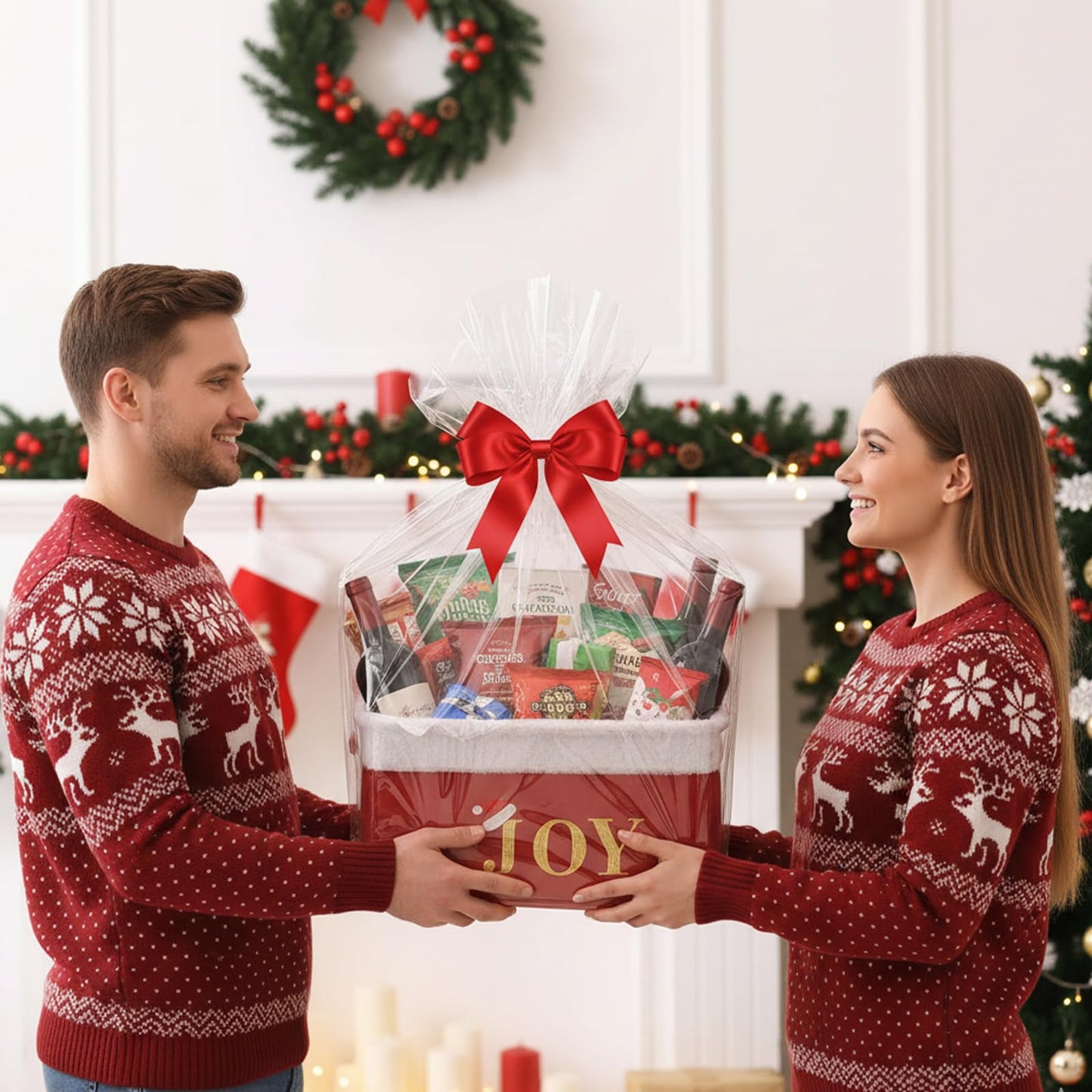 INough Christmas Basket Large Empty Christmas Baskets Red Christmas Gift Baskets with Handles Holiday Storage for Gifts Holiday Christmas Decor for Baby/Kids/Nursery Room