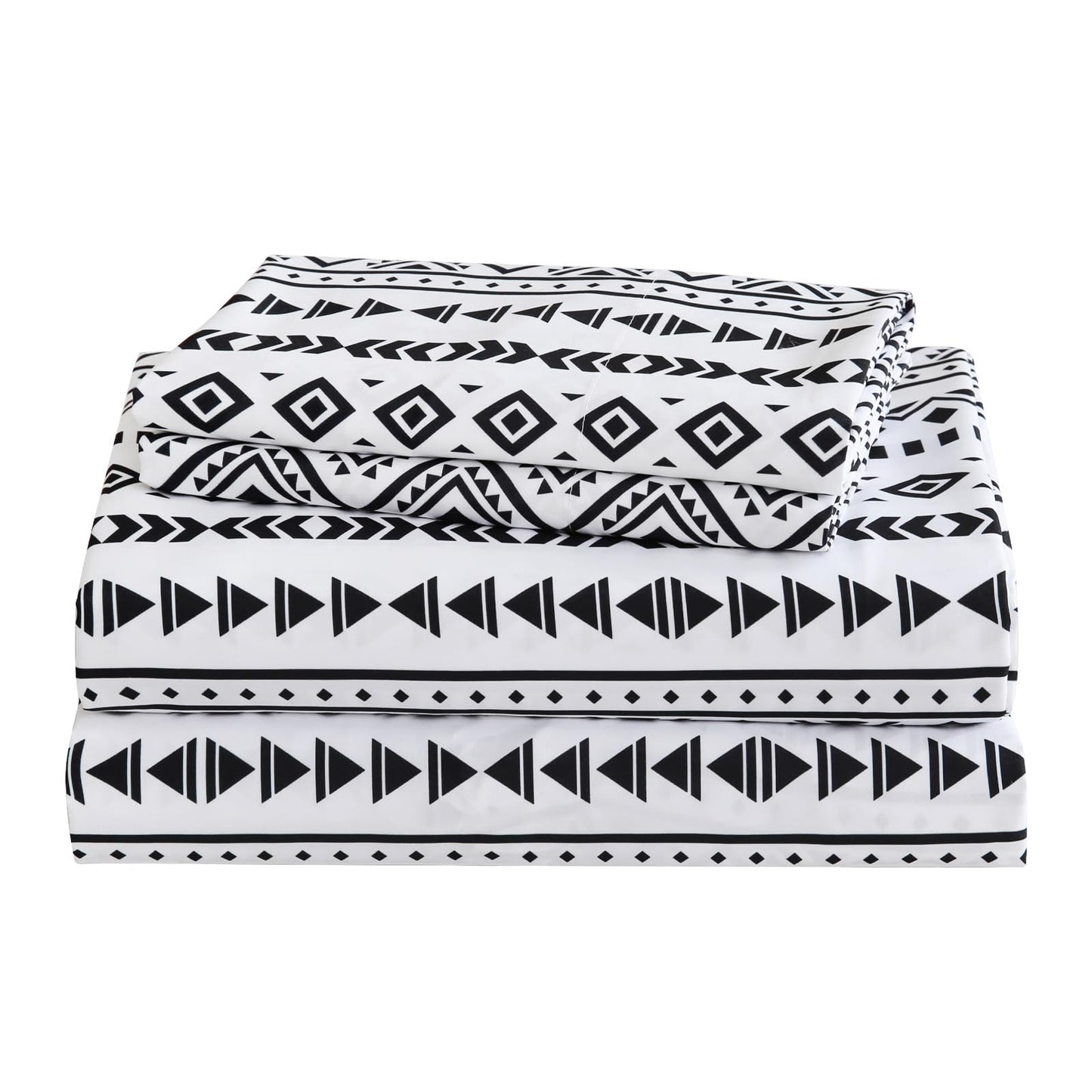 CozySmile King Size Sheet Set 4 Piece,Soft & Breathable Bedding Deep Pocket 16" Cooling Wrinkle Free Comforter Bed Set Western Sheets Geometric(King, Black White Geometric)