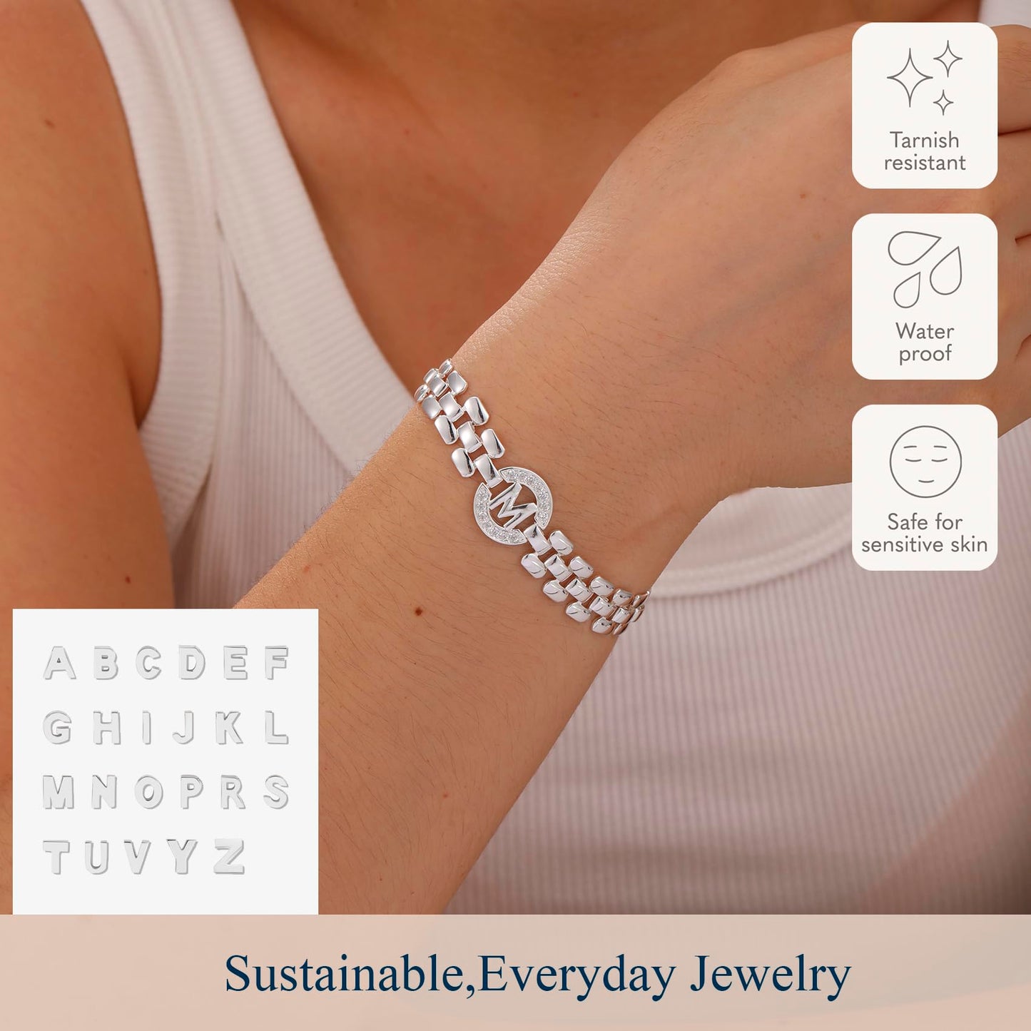 WEDDINEN Initial Bracelet,Silver Letter Bracelets for Women, Thick Bangle Wrist Gold Initial Bracelets for Women, Alphabet Bracelet Jewelry Initial G Charm Chain, 7in