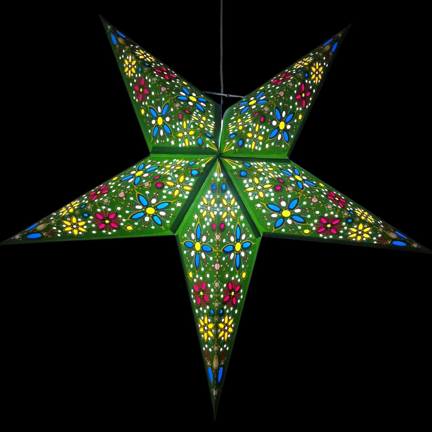 YEPSIO Lantern Lampshade Paper Star Light Shades Large 60cm Hanging Decorations for Christmas Wedding Home Decoration Birthday Party Foldable 5 Pointed Star (Green, Blue, Yellow)