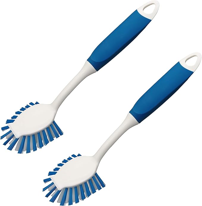PHYEX 2-Pack Dish Brushes with Scraper, Durable Nylon Bristles Kitchen Scrub