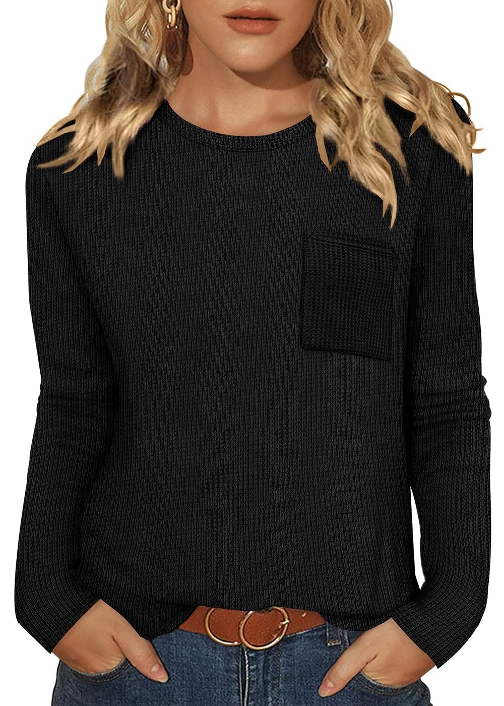 WIHOLL Long Sleeve Shirts for Women Waffle Knit Trendy Fall Fashion 2025 Dressy Casual Blouses Teacher Outfits