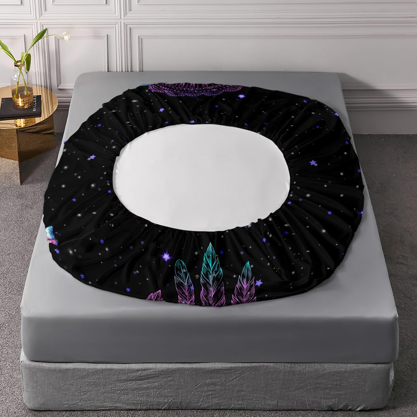 HOSIMA Butterfly Fitted Sheet Twin Size for Girls,Dream Catcher Bedding Set for Women Girls Room Decor Aesthetic,Black Galaxy Starry Print Boho Bedding Set with 2 Pillowcases.