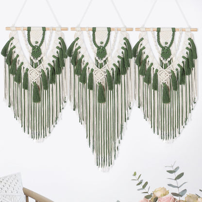 Fiwochic Large Boho Macrame Wall Hanging Wall Decor Bohemian Woven Handmade Tapestry with Tassel Artwork for Decorating Bedroom Living Room Apartment Nursery, 43 x 35 Inches(Green)