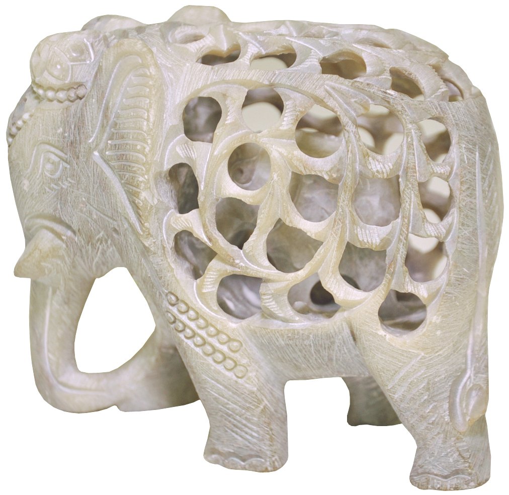 Stone Elephant Mom with Baby in Tummy Statue/Sculpture - Impossible Stone Art 5" Soapstone Collectible Elephant Figurine of Mother Elephant with Baby Inside - Unique Elephant Decor Gifts