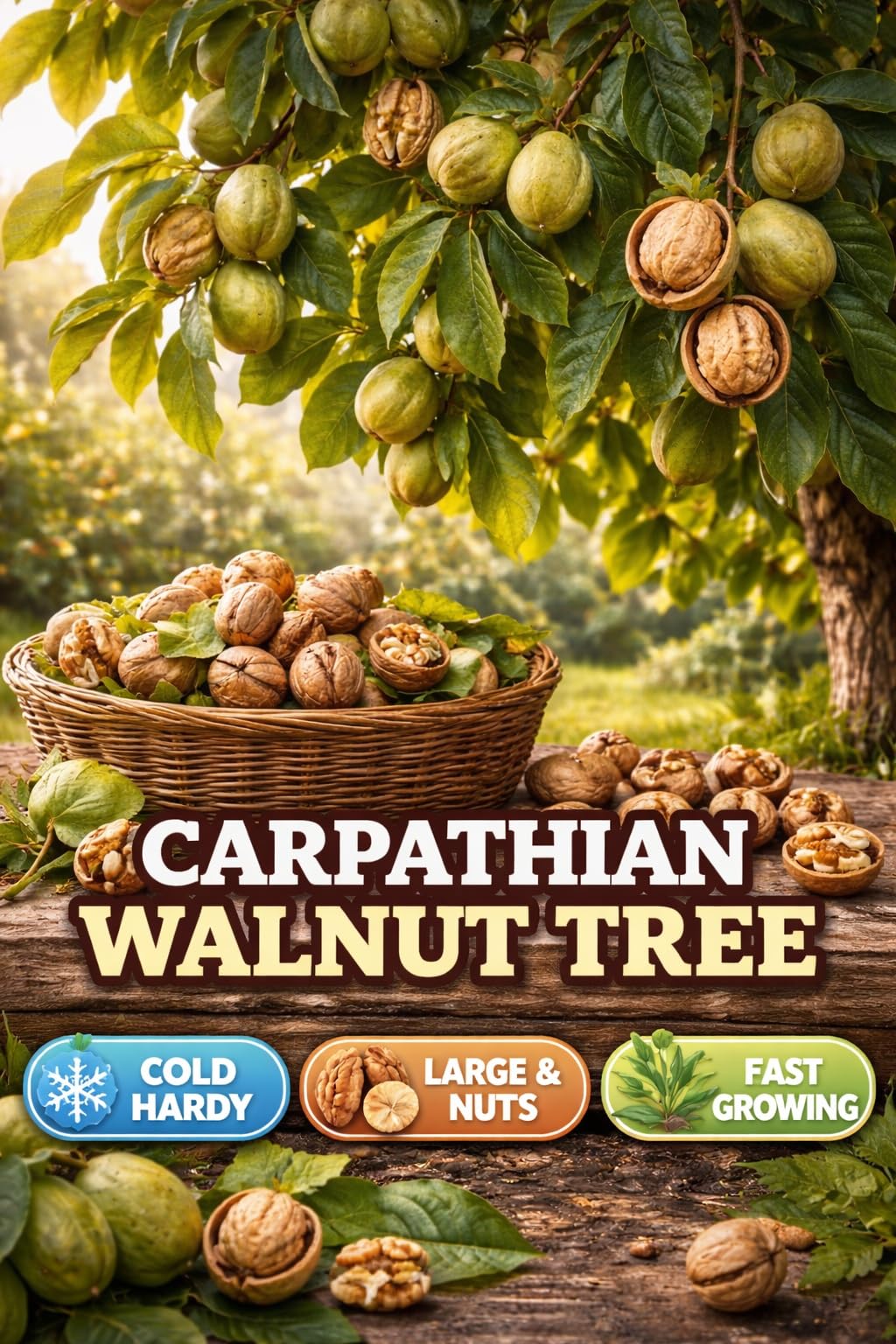 3 Carpathian Walnut Tree Live Plants – Cold Hardy English Walnut Variety – Fast Growing Nut Tree for Home Garden & Orchard