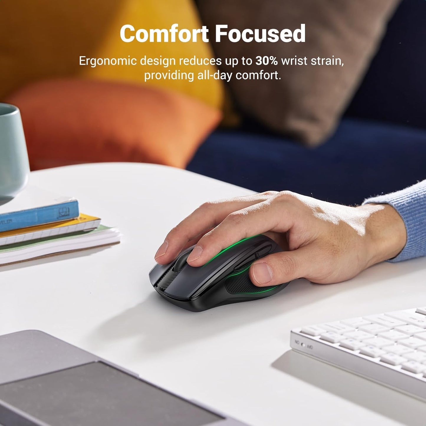 UGREEN Wireless Mouse 2.4G with USB Receiver, 5-Level 4000 DPI 6 Buttons,18 Months Battery Life Cordless Mouse, Ergonomic Computer Mice for Laptop, Computer, PC, MacBook, Chromebook Black