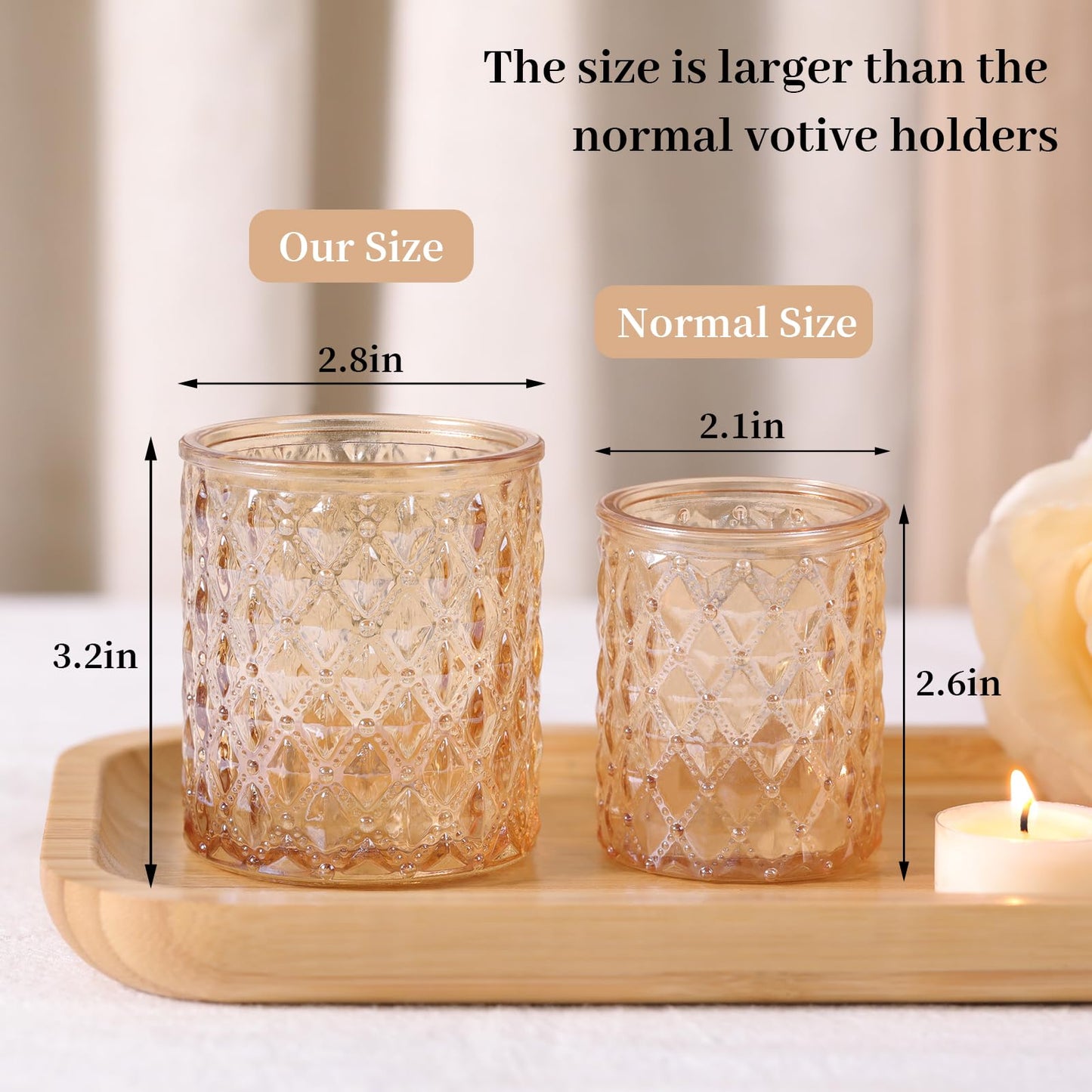 MATAHUM 12 Pcs Large Votive Candle Holders 2.8 * 3.2 inch Gold Tea Light Candle Holders Glass Candle Holder for Bridal Shower, Wedding, Table Centerpiece, Party, Home Decor
