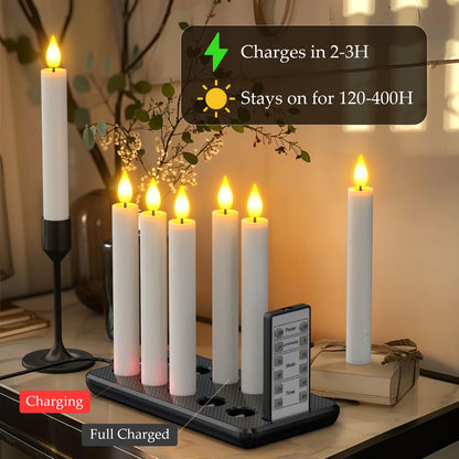 PChero 10 Pcs Rechargeable Flameless Taper Candles with Charging Station, 6.7" LED Candles with Remote & Timer, Battery Operated Flickering Tapered Candlesticks for Window Wedding Christmas Home Decor