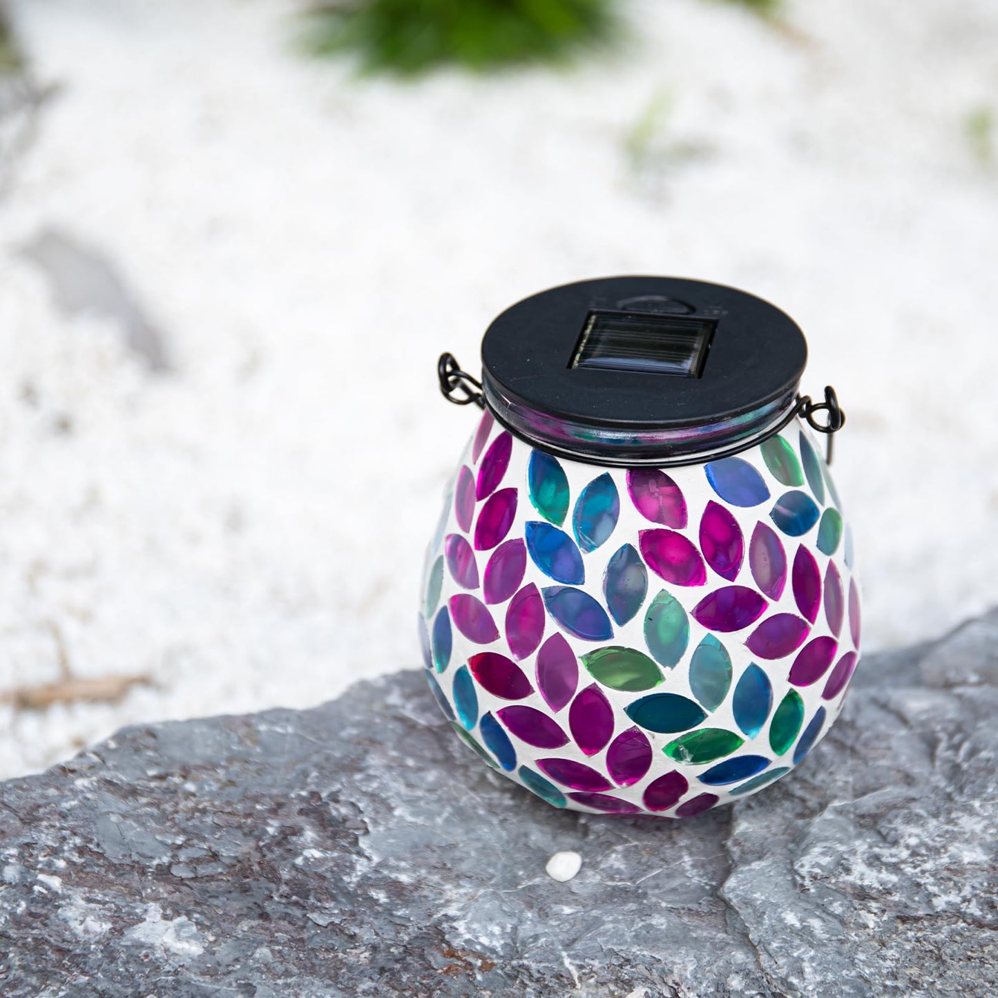 Afirst Mosaic Solar Lanterns Outdoor - Glass Hanging Solar Lights Hollow Out Waterproof Table Lamp Outdoor Decorative for Garden, Patio, Holiday Party Outdoor Decoration