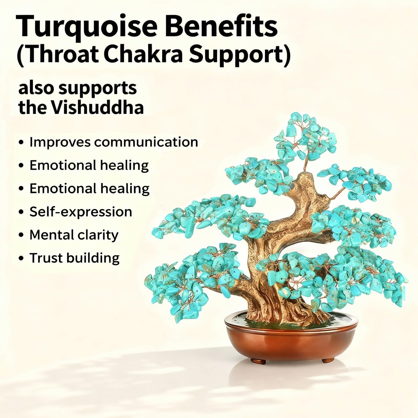 MASGEMES Howlite Turquoise (360 Large Beads) Crystal Tree Bonsai – Throat Chakra Healing Tree of Life, Feng Shui Positive Energy Decor for Home Office & Meditation Spaces 8''