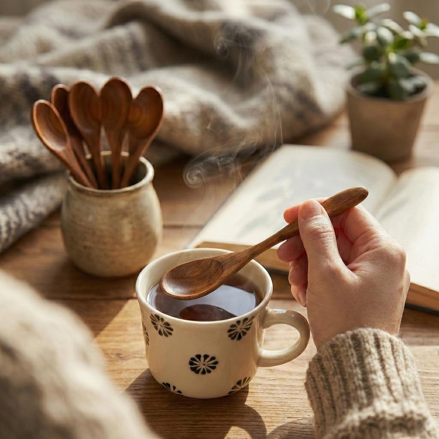 Teak Wood Spoons for Tea & Honey (Set of 6) | Small Wooden Teaspoons