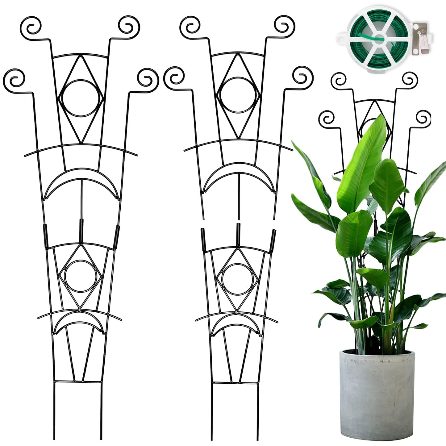 Yhtpouqe Stackable Metal Trellis for Climbing Plants Outdoor & Indoor - 4 Pack Garden Trellis for Potted Plants, Rust-Resistant Plant Support Stakes for Vines, Flowers - Sturdy Plant Trellis