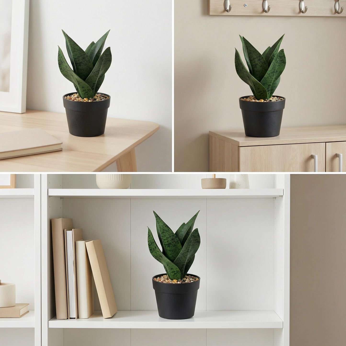 Tisuvimy Artificial Snake Plant in Matte Pot Small Faux Sansevieria Potted with Fixed Stones,9.8" Fake Fake Sansevieria Aloe Tropical Plant for Home Shelf Office Desk Bathroom Room Decor
