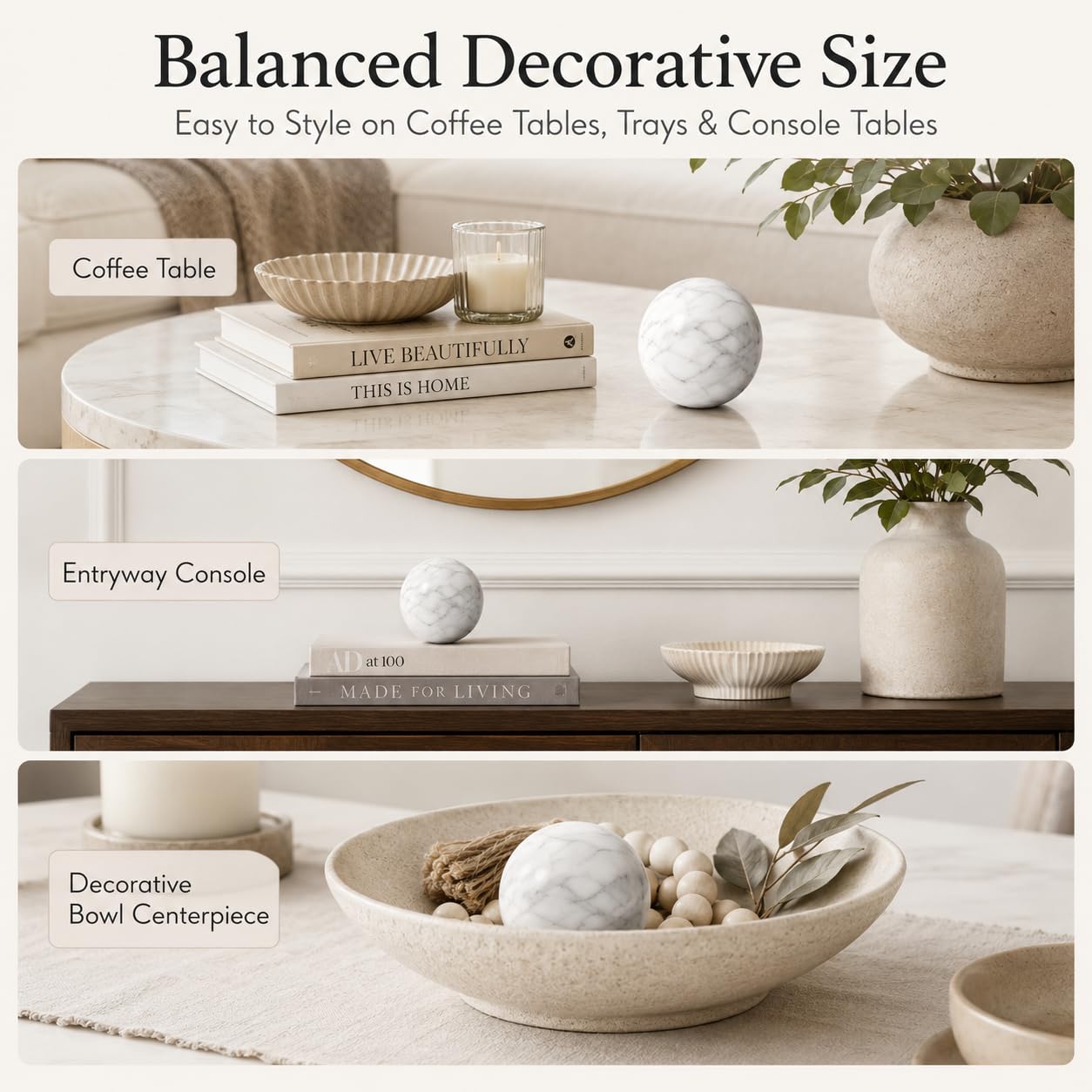 SIRIZEN-DIVING White Marble Decorative Sphere, 8cm Natural Stone Orb
