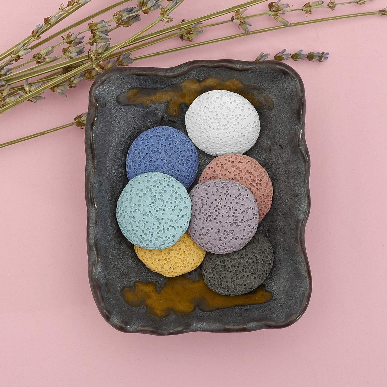 Top Plaza Lava Rock Stone Aromatherapy Essential Oil Diffuser Set Square Ceramic Fragrance Perfume Ware Bowl with 14Pcs Round Shape Lava Stone Beads