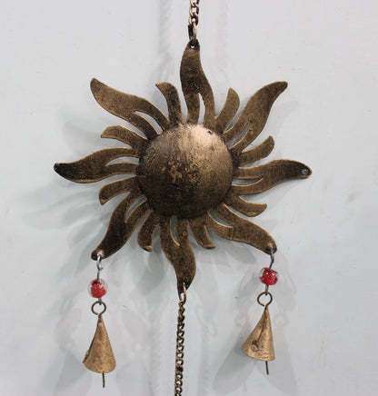 43 Inch Metal Sun Moon Star Wind Chime – Antique Bronze Celestial Wall Hanging with Bells – Handcrafted Boho Home & Garden Decor for Balcony, Patio, Porch, Entryway.