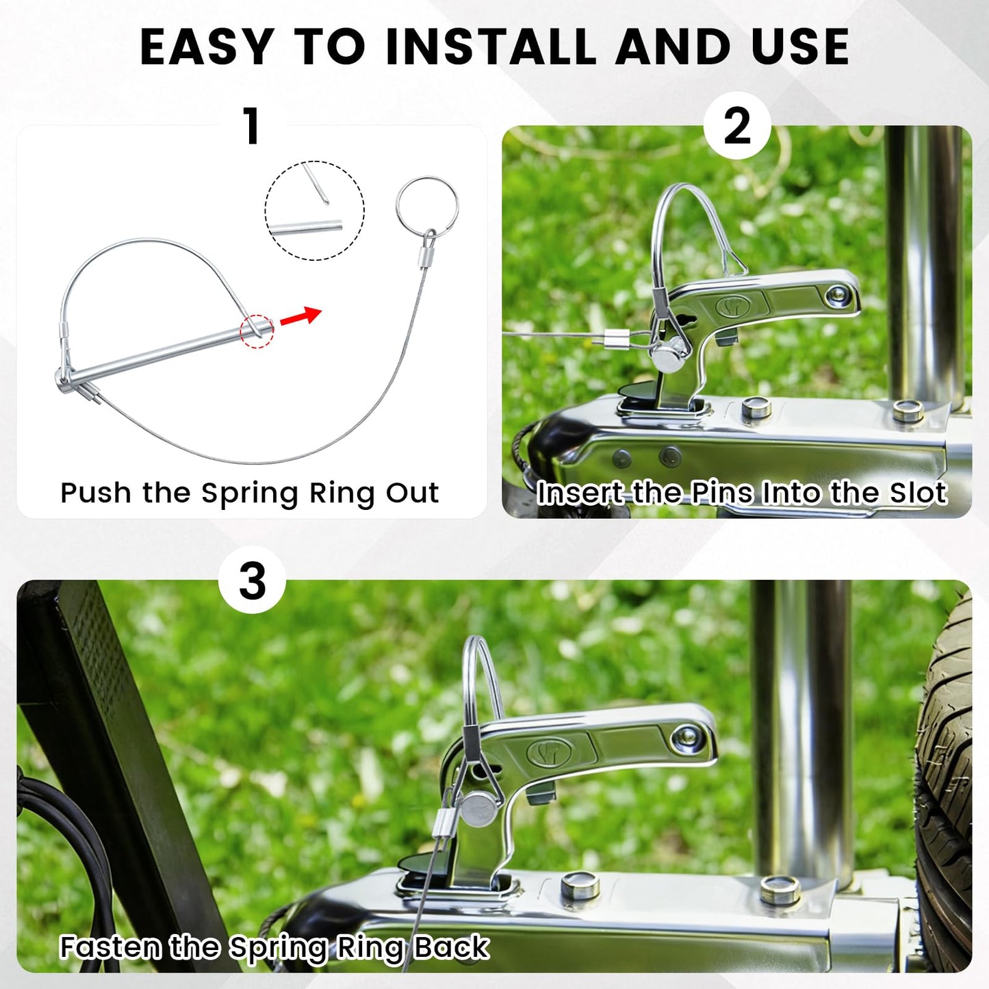 KCMOSGI 2 Pcs Trailer Coupler Pin with Quick Release Ring, Arch Trailer Hitch Pin, Locking Pins for Farm Trailers, Towing Accessories, 1/4" x 3.2"(6.3mm x 80mm)