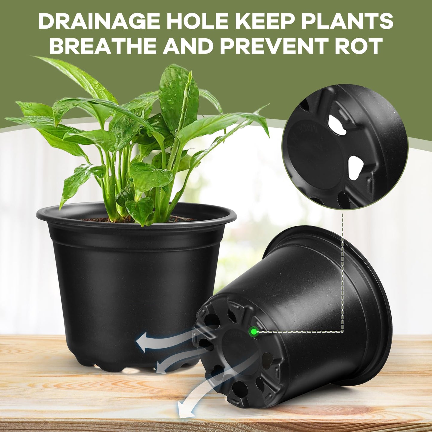 HQAUT 4 5 6 Inch Nursery Pots, 110 Packs Plastic Plant Pot with Drainage Hole, Seedling Starter Pots for Succulents (4 Inch)
