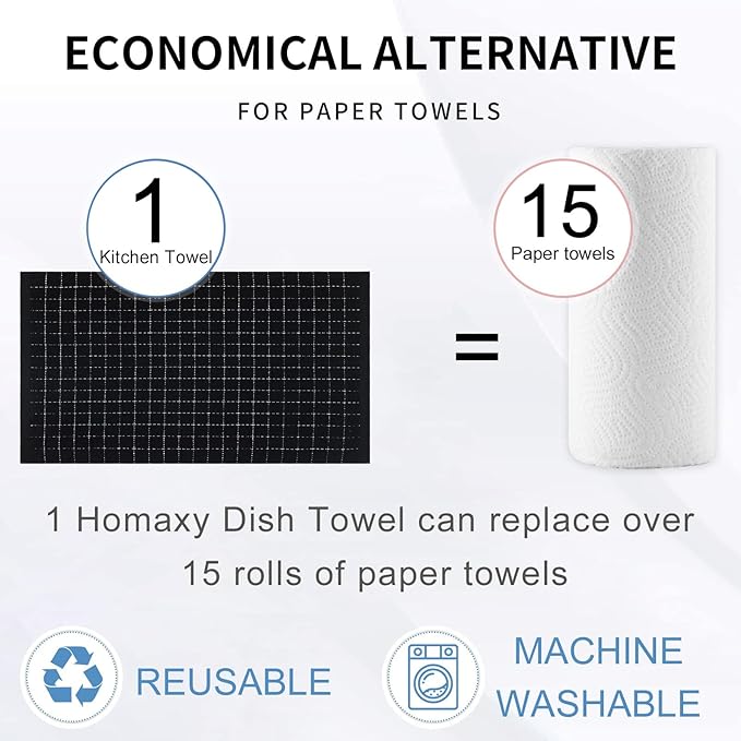 Homaxy 100% Cotton Terry Kitchen Towels, Checkered Designed, Soft and Super