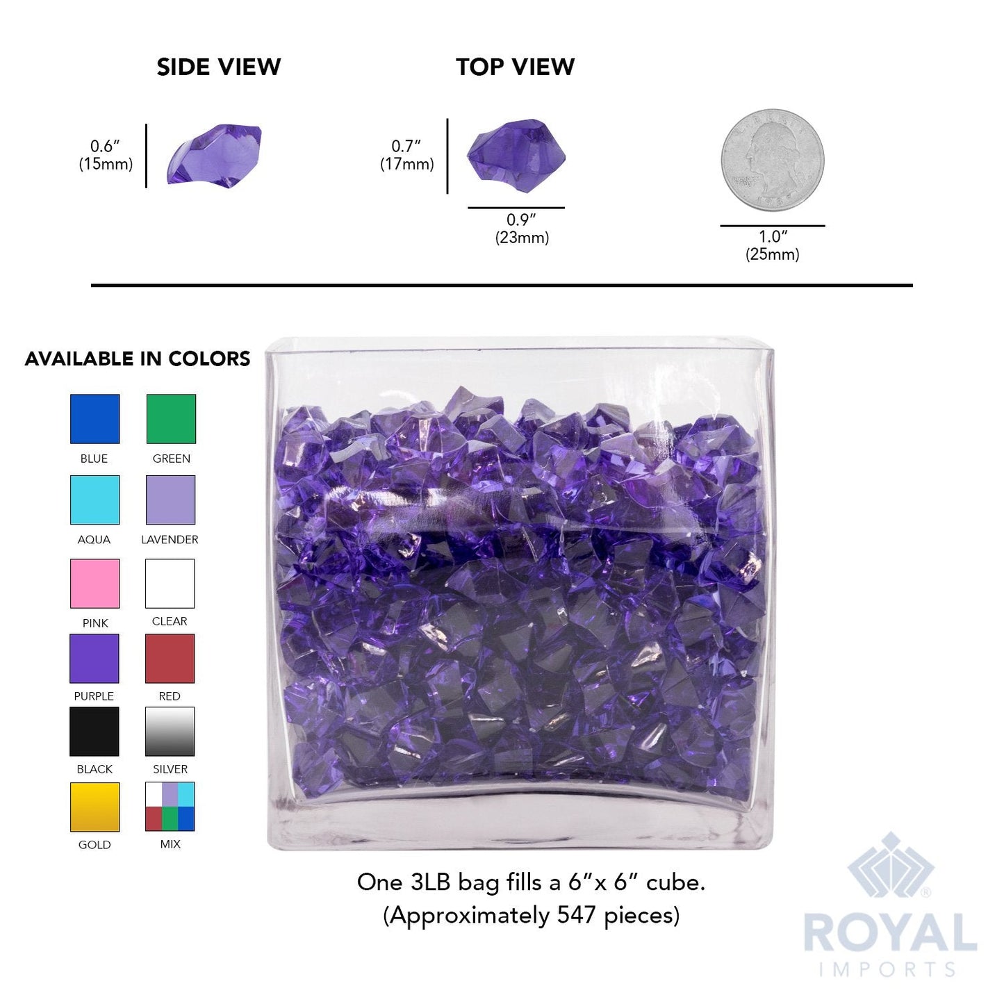 Royal Imports Acrylic Gems Ice Crystal Rocks for Vase Fillers, Party Table Scatter, Wedding, Photography, Party Decoration, Crafts, 3 LBS (Approx 580-600 gems) - Gold
