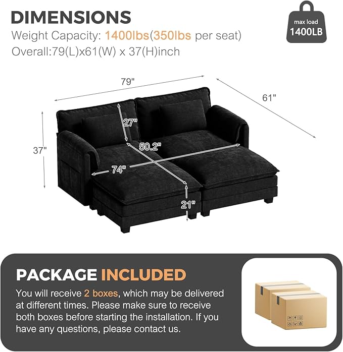 ELUCHANG Oversized 79" Modular Sectional Sofa Bed, Comfy Cloud Couch