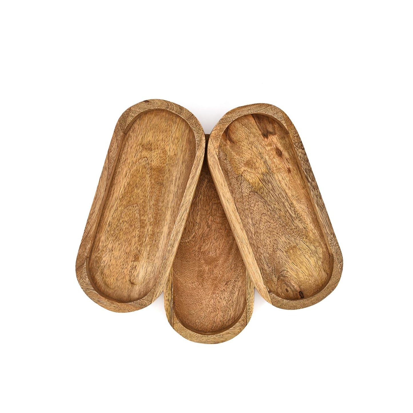 Kimona Platters Mango Wood Set of 3 Elegant Platters for Home Décor Cheese Board for Food, Bathroom, Home Décor (9" X 4" X 0.75")