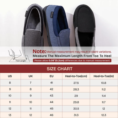 EverFoams Men's Comfort Memory Foam Moccasin Slippers Breathable Terry Cloth House Shoes with Anti-Skid Rubber Sole Grey 10 UK