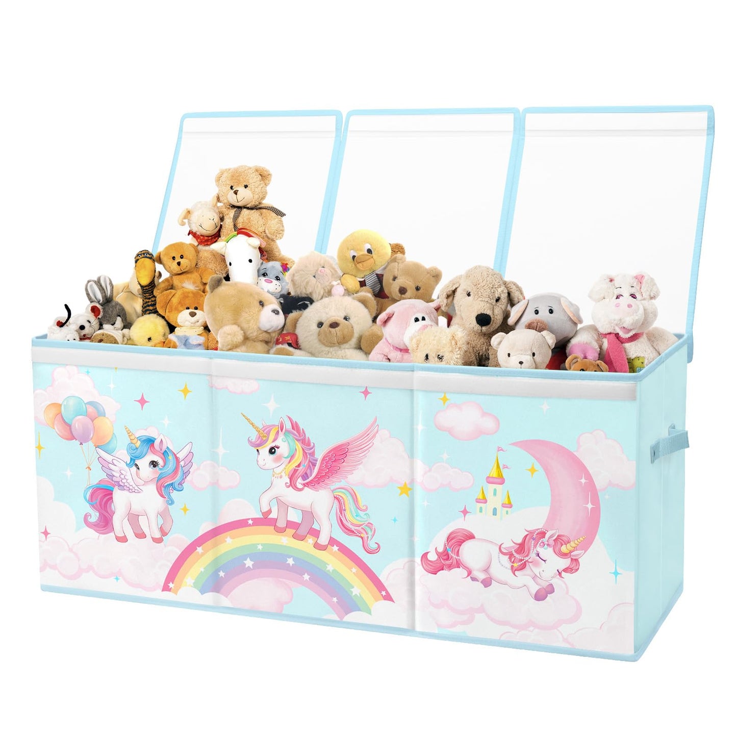 Toy Storage Bin with Lids,Extra Large Toy Box Chest with Handles for Kids Boys Girls,Collapsible Storage Organizer Box Bin Basket for Bedroom,Playroom, Nursery,37.8"x12.6" x15.7",Rainbow Unicorn