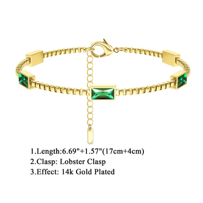Sanfenly Gold Bracelet for Women Non Tarnish Dainty 14K Gold Plated Thin Stainless Steel Cute Emerald Green Cubic Zirconia Simulated Diamond Charm May Birthstone Bracelet Trendy Adjustable Simple Link Chain Waterproof Bracelet