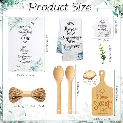Geelin 31 Pcs/5 Sets Housewarming Gifts Engraved Cutting Board New Home Beginning Memories Kitchen Towels Cards Bamboo Spoons House Warming Gift Set for Homeowner Neighbor Couple Apartment Kitchen