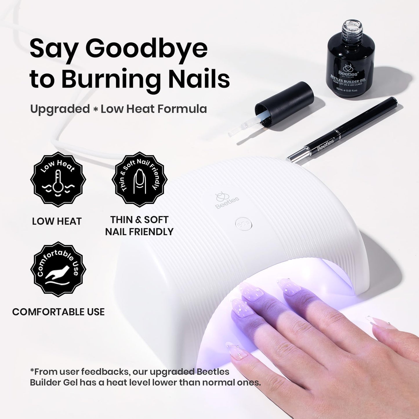 Beetles Builder Gel Set,3 Pcs 8 in 1 Nail Strengthening Apex Building Extension for Beginner DIY Salon at Home,Clear Builder Nail for Nails with Base and Top Coat Gel,UV & LED Lamp Needed