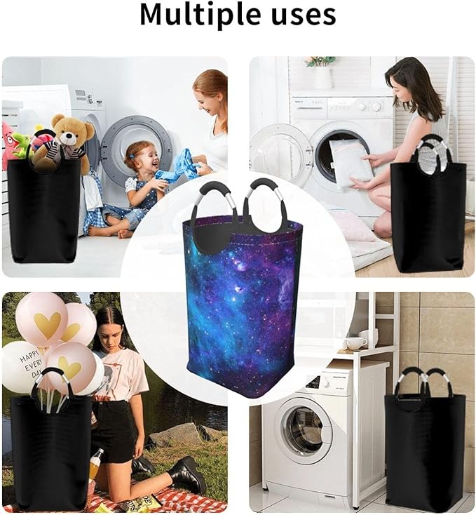 Blue Sky Laundry Basket Starry Sky Foldable Laundry Hamper Blue Galaxy