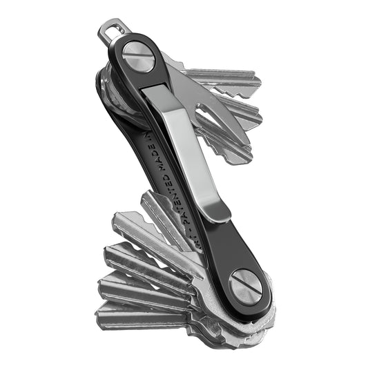 KeySmart Rugged - Multitool Key Holder for Keychain w/Bottle Opener and Pocket Clip, Organizer for Keys, EDC Keychains, Ring for Car Fobs Key Chains, Expandable (Up to 14 Keys, Black)