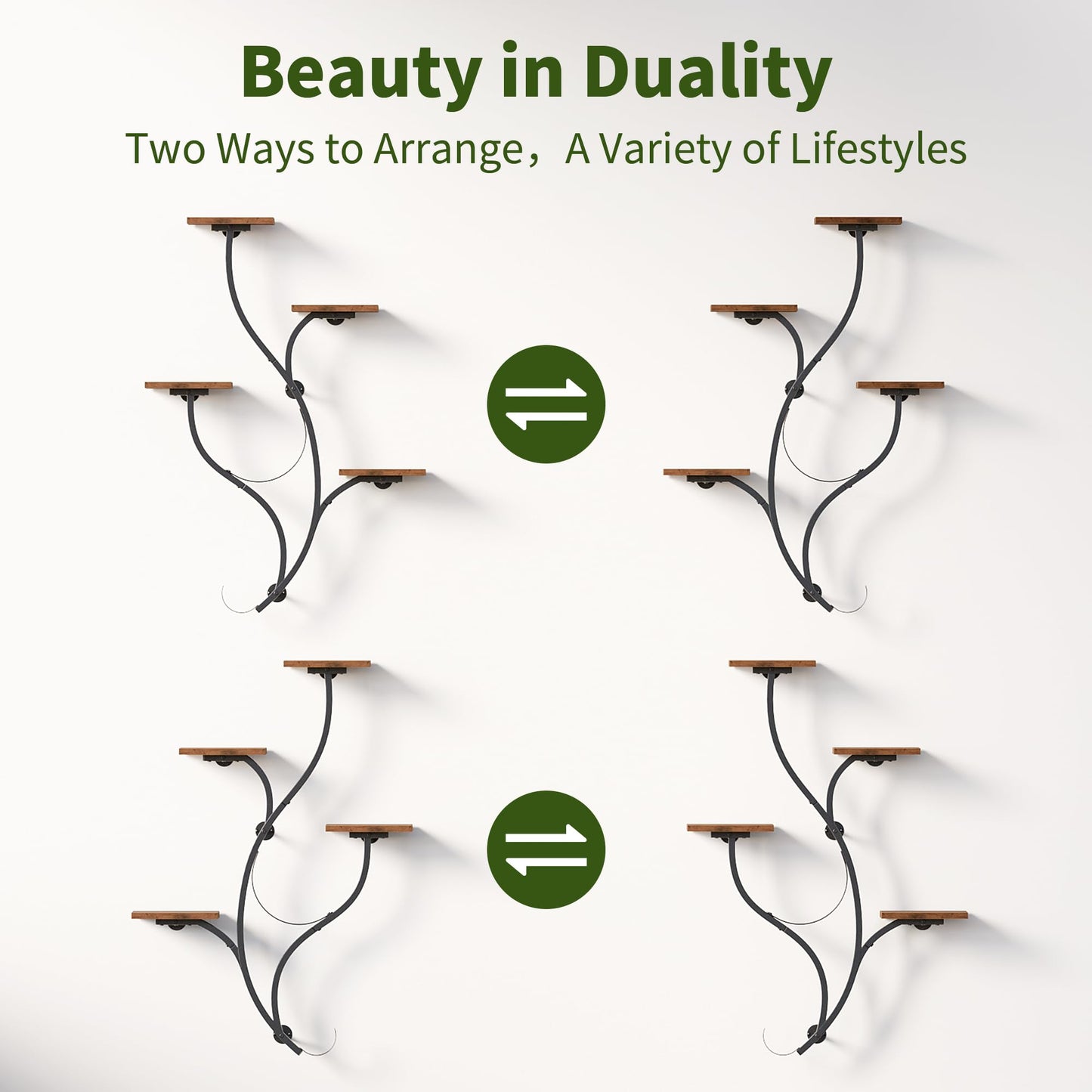 LATIBELL 2 Packs Wall Planters for Indoor Plants 8 Tiered Wall Mount Plant Holder Hanging Planters Wall Decor Living Room Plant Stand Indoor Wall Planter Plant Hanger Window Plant Shelves for Home