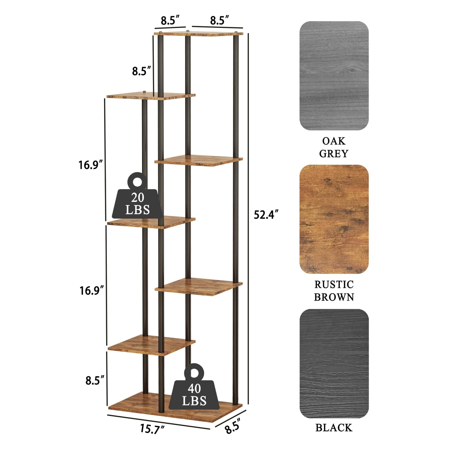 JEPRECO Plant Stand Indoor 7 Tier 8 Potted Metal Wood Plant Shelf, Multiple Flower Pots Corner Tall Plant Holder Stands for Living Room Balcony Bedroom, Rustic Brown