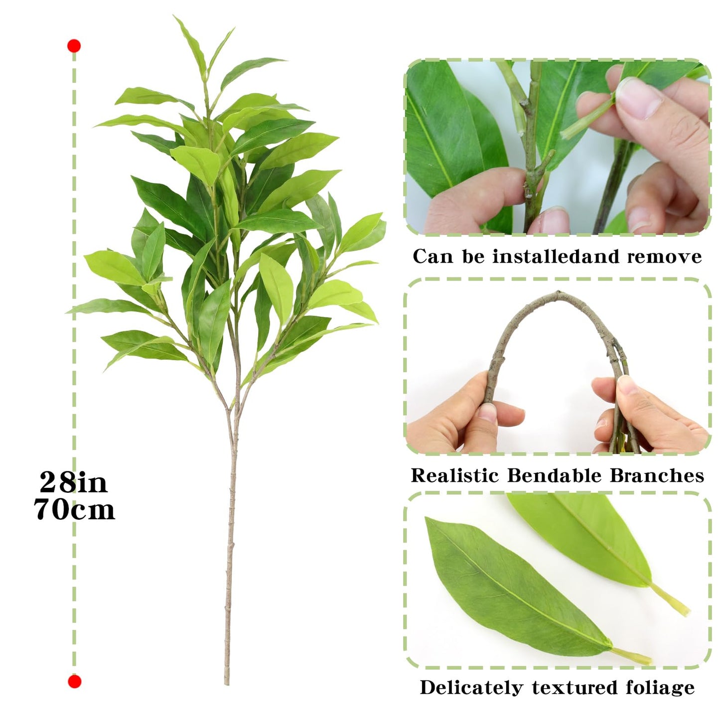 Abyjifar 3 Pcs Faux Greenery Plants, 28" Indoor Artificial Green Branches Plants Fake Seasons Stems Leaves in Vase for Table Fireplace Cabinet Livingroom Kitchen Festivals Home Decor (Green)