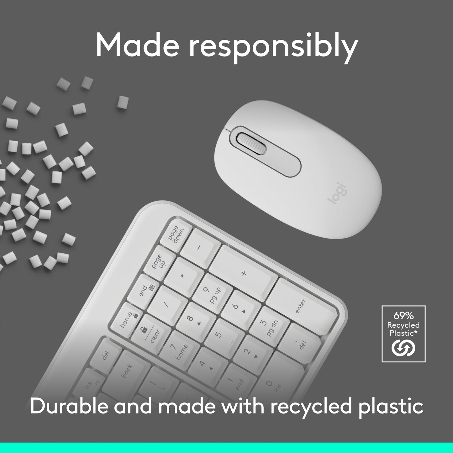 Logitech K250 Bluetooth Keyboard with Numpad, Easy Connectivity, Compact Wireless Keyboard Made with Recycled Plastic, Spill-Resistant, Comfortable Keys - Windows/MacOS - Graphite