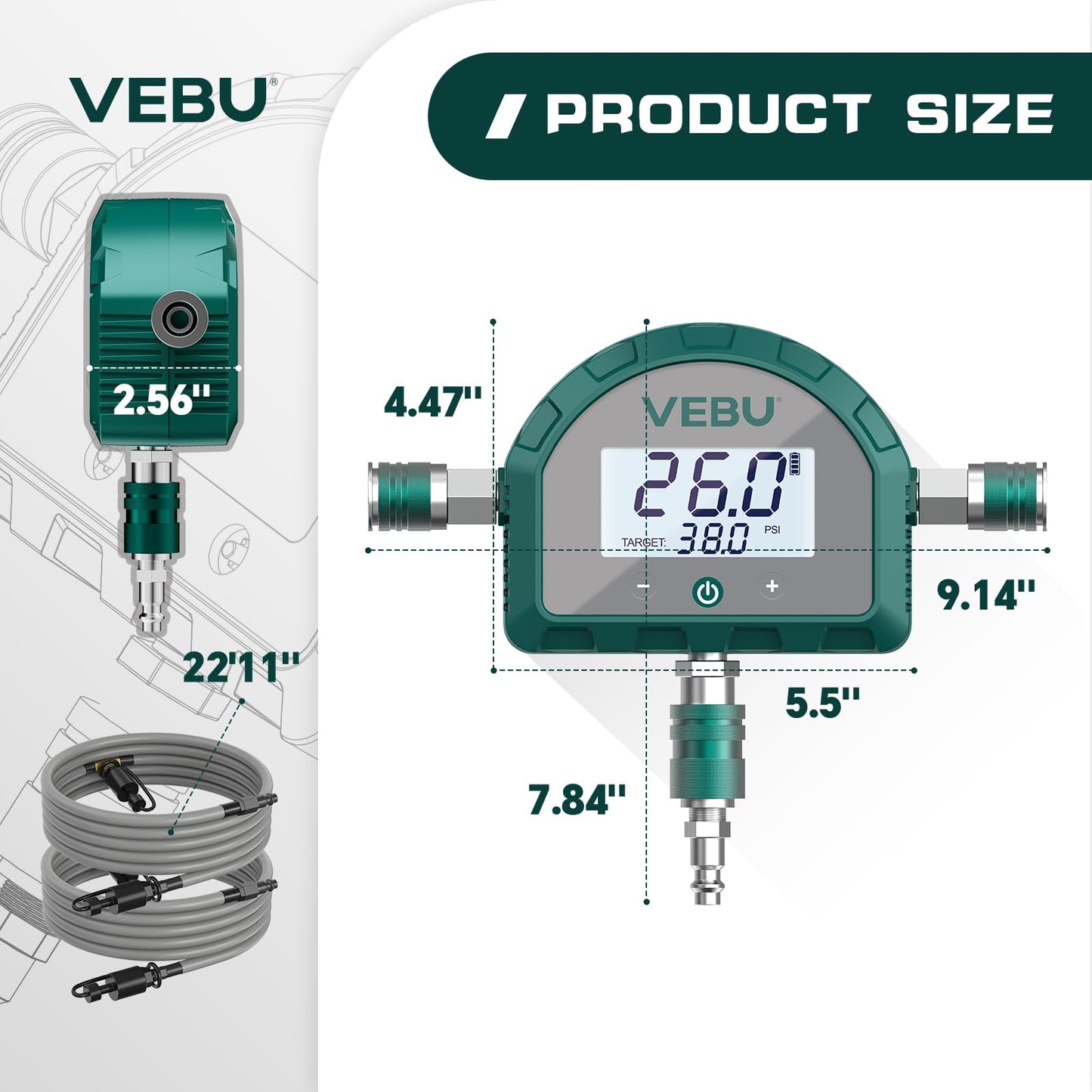VEBU 4 Tire Inflation System, Auto Shut Off 4 Way Tire Inflation & Deflation Hose Kit with Preset Memory & Digital Display，Works with Your Air Compressor for Trucks, SUVs, RVs