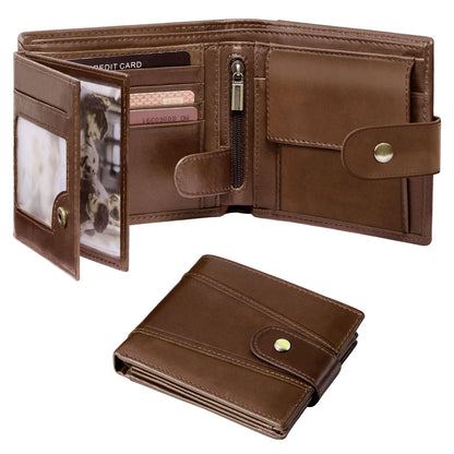 GSG SINCE 1998 Men's Wallets Cowhide Leather Multi-Functional RFID Blocking Wallet with 17 Credit Card Slots, 2 Banknote Compartments, 2 ID Windows, 1 Coin Pocket Dark Brown