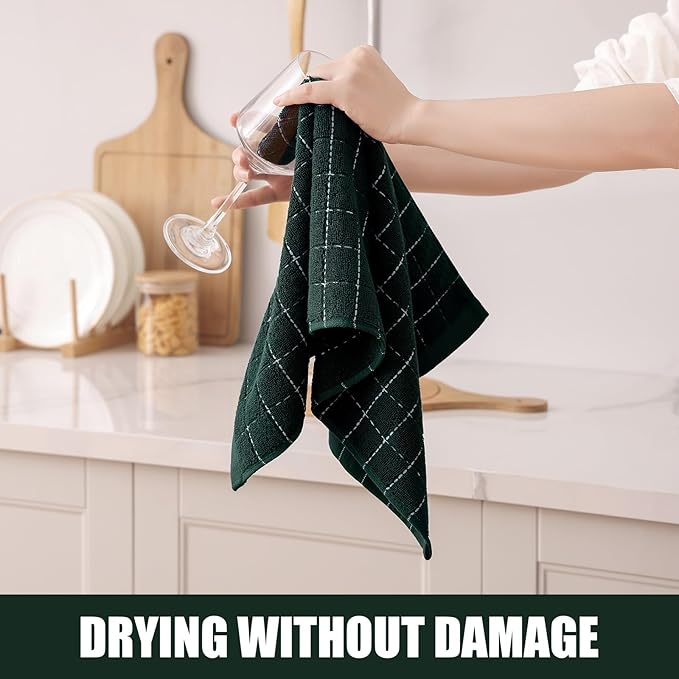 Homaxy 100% Cotton Terry Kitchen Towels, Checkered Designed, Soft and Super